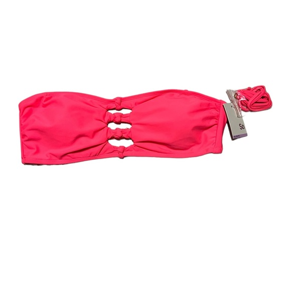 Bandeau Bikini Top NWT. Size XL. Neon Coral. Juniors Knot Front Bandeau - Picture 1 of 6